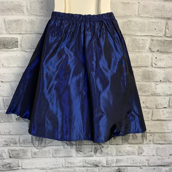 Vintage 90s Satin Skirt Medium Navy Black Tulle Hem Slip Full Circle Party Mini - Picture 5 of 11